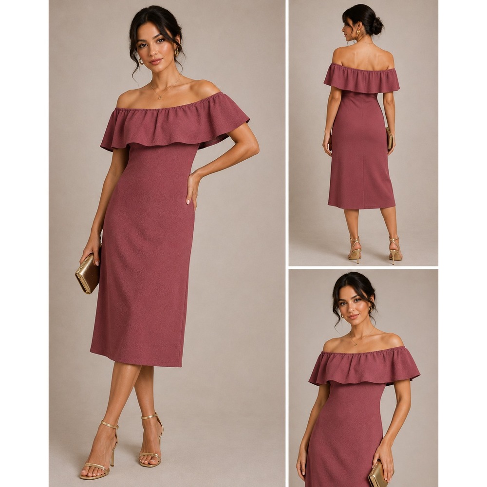 Almost Famous Dress Womens Medium Earth Rose NEW Ruffle Off Shoulder